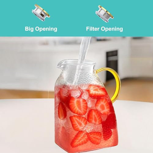 Glass Water Pitcher with Gold Lid for Fridge