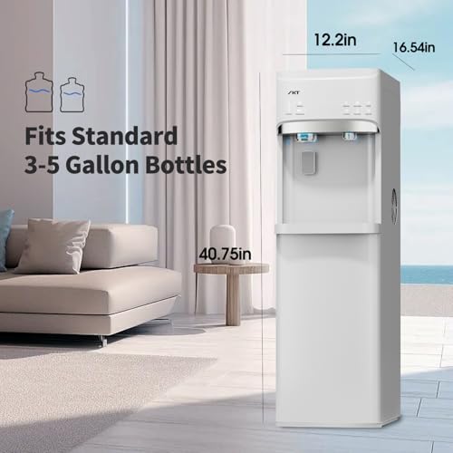 Self Clean 4 in 1 Water Cooler Dispenser with Ice Maker for 5 Gallon Bottle Bottom Loading 22lbs Daily Capacity Empty Bottle Light Ice Full Alert White