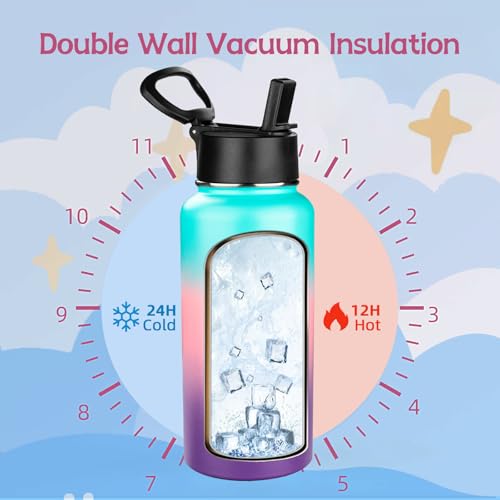 32oz Metal Sports Insulated Water Bottle with Straw Lid