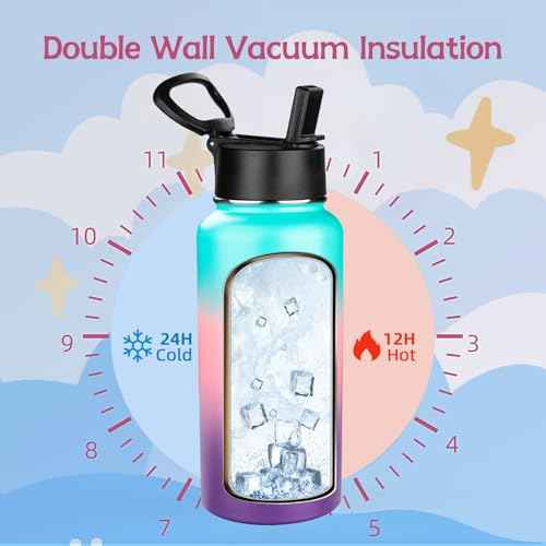 32oz Metal Sports Insulated Water Bottle with Straw Lid