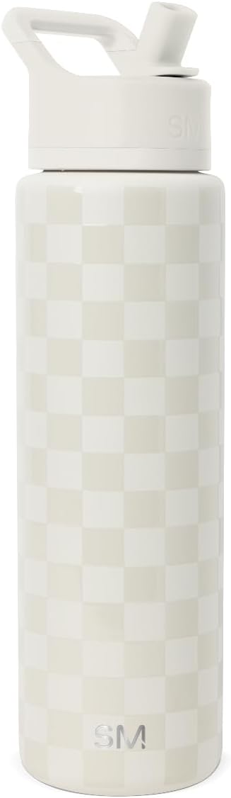 Simple Modern Water Bottle with Straw Lid | Vacuum Insulated Stainless Steel Metal Thermos | Reusable Leak Proof BPA-Free Flask for Sports Gym | Summit Collection | 30oz, Cream Checkmate
