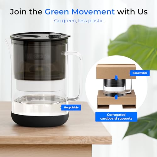 PT-09BL 10-Cup Large Glass Water Filter Pitcher, Eco-Friendly