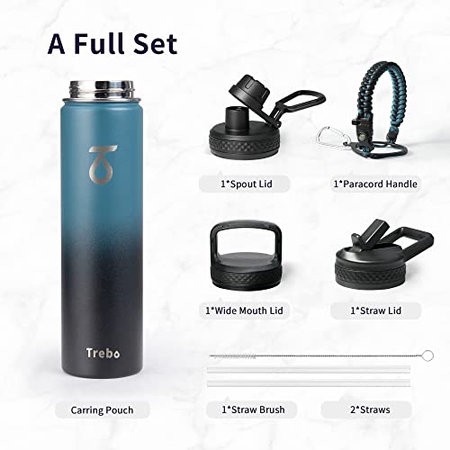 Insulated Water Bottle 24 oz with 3 Lids