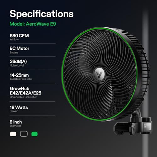 AeroWave E9 Grow Tent Auto Oscillating Clip Fan
