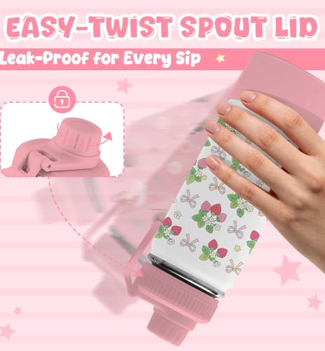 18oz Strawberry Water Bottle with 2Lids