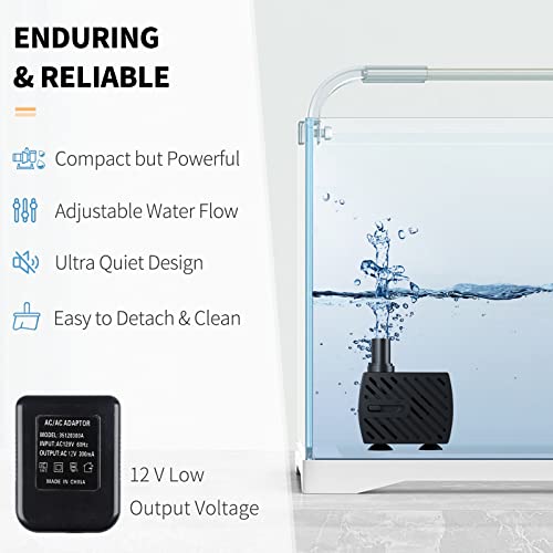 Pet Replacement Pump 60 GPH 2W 2ft High Lift Quiet Pump for Smart Pet Fountains 12 V Compact Submersible Water Pump with 120 V Converter Adaptor for Nano Fish Tanks Bowls Up to 5 Gallons