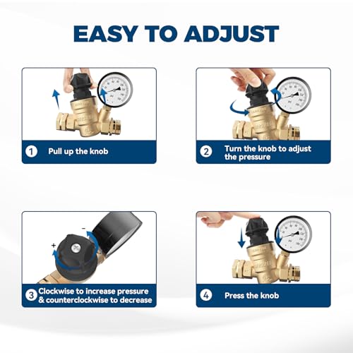 RV Water Pressure Regulator Valve With Adjustable Knob