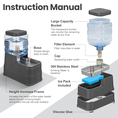 Automatic Cat Water Dispenser Gravity Stainless Steel Water Feeder Dog Waterer Feeder with Wide Mouth Bowl for Small Medium Dog Puppy Kitten