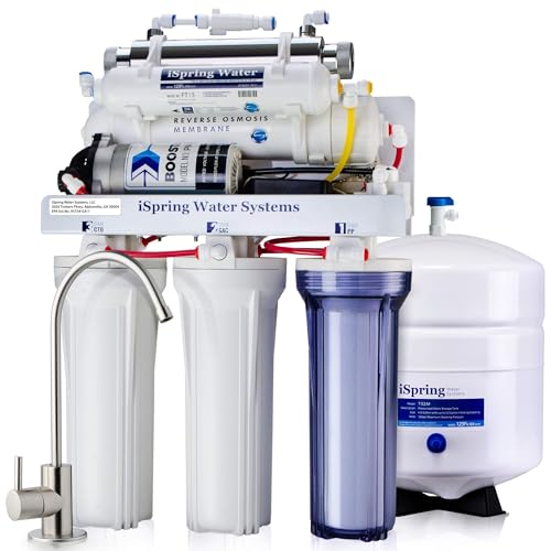 RCC1UP 6 Stage 100 GPD Under Sink Reverse Osmosis Drinking Water Filtration System with Booster Pump and UV Ultraviolet Filter