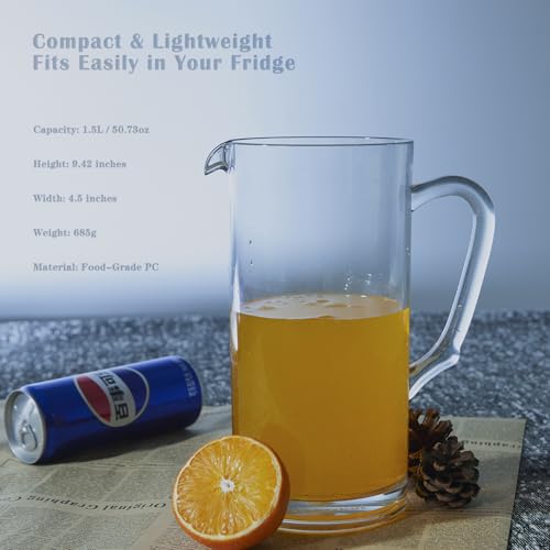 Clear Plastic Pitcher with Lid and Ergonomic Handle