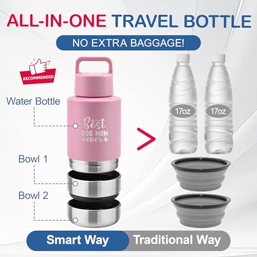 Insulated Dog Travel Water Bottle With Detachable Bowls