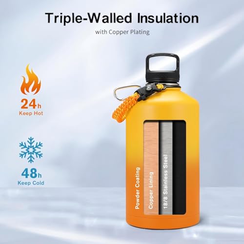 One Gallon Water Bottle Insulated with 3 Lids