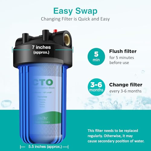 5 Micron 10" x 4.5" CTO Carbon Whole House Water Filter Cartridge (2 Count)