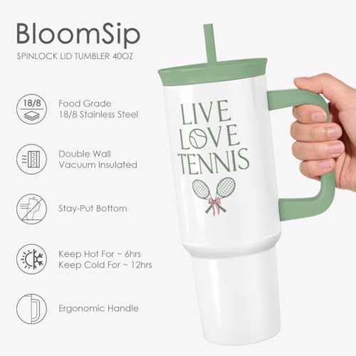 Tennis Stainless Steel Locking Lid Silicone Straw Tumbler with Handle 40oz