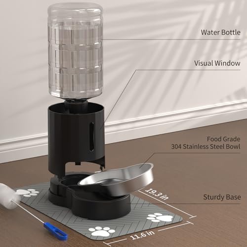Cat Water Dispenser with Placemat & Stainless Steel Bowl