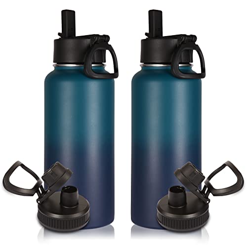 32 oz Water Bottles Bulk 2 Pack with Straw Lid & Spout Lid (2 Count)