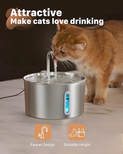108oz 3.2L Cat Water Fountain Stainless Steel with 6 Filters 3 Sponges
