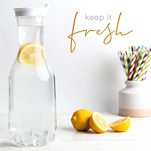 Clear Plastic Water Pitchers Carafes with Flip top White Lids Pack of 2 (2 Count)