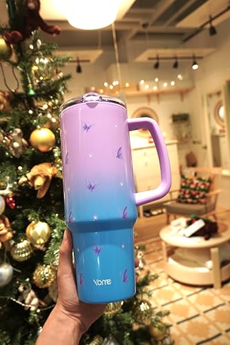 40 oz Butterfly Tumbler with Handle and Flip Straw for Women