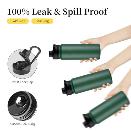 24 oz Insulated Water Bottle with Straw Lid & Wide Mouth Lids