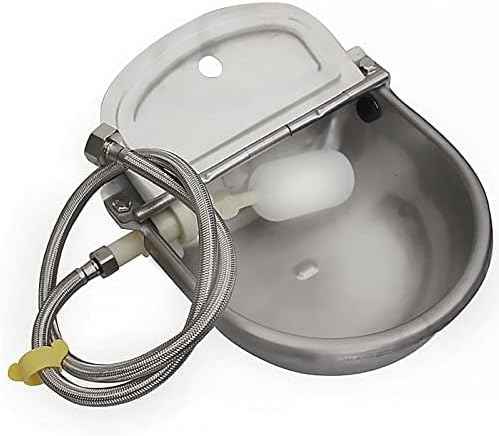 304 Stainless Steel Automatic Livestock Waterer with Float Valve and 39 inch Water Hose(one end 3/4''), Automatic Animal Water Bowl for Dogs,Horse,Calf,Chicken,Goat, Livestock Horse Waterer Dispenser