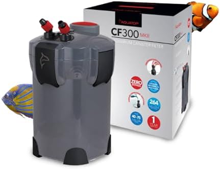 Aquatop 3-Stage 264 GPH Canister Filter with Super Quiet Vortex Easy Prime – 55W Power for Up to 75-Gal – Includes All Filtration Media – CF-300