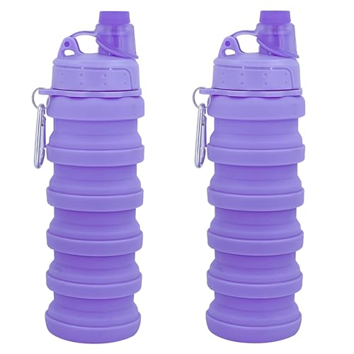 Collapsible Water Bottles Two Pack Travel Sports Portable Sport Water Bottle comes with mountaineering Buckle 500ml silicone Water (2 Count)