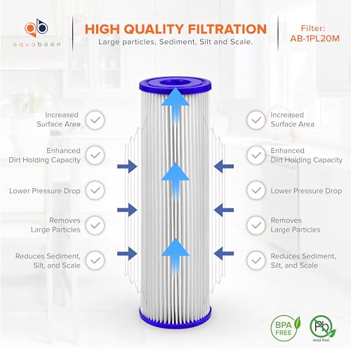 20 Micron Pleated Sediment Filter Cartridge 10" x 2.5" Whole House Water Filter Replacement Compatible with WFPFC3002