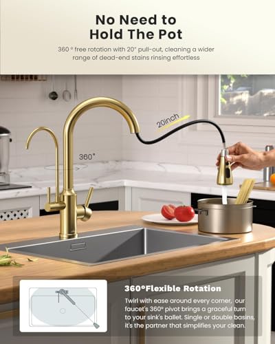3 in 1 Kitchen Faucet with Pull Down Sprayer & Water Filter Spout