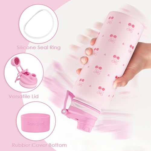 Cherry Stainless Steel Water Bottle with Strap 32oz