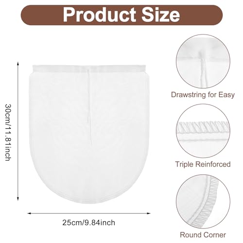 Cheese Bags 3 Pack 12" x 10" Nylon Reusable Fine Mesh Cheesecloth Strainer Nut Tea Beer Juice Filter Cloth for Cold Brew Coffee Yogurt Almond Soy Oat Milk
