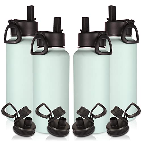 32 oz Insulated Water Bottles Bulk 4 Pack with Straw Lid & Spout Lid (4 Count)