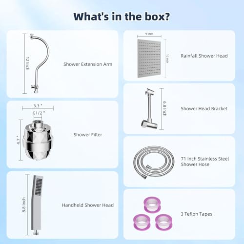 All Metal 10'' Filtered Rainfall Shower Head Combo