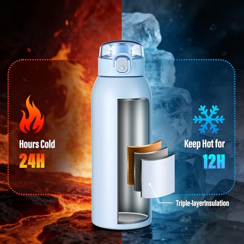 Insulated Water Bottle 24 oz with Dustproof Lid