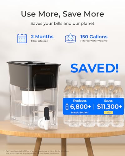 WFD-02L 35-Cup Water Filter Dispenser, Fluoride Reduction, Black