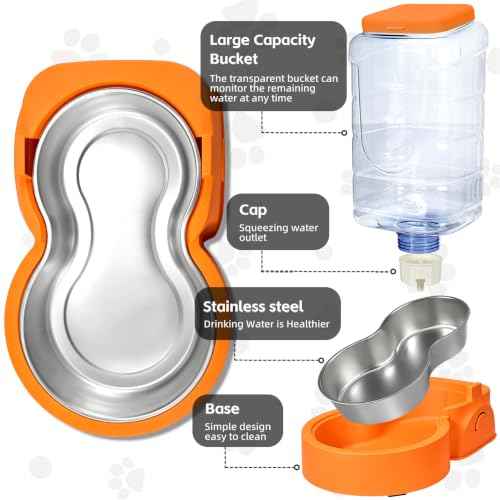 Portable Automatic Cat Feeder and Water Dispenser with Stainless Steel Bowl Dog Gravity Food Feeder and Waterer for Small Medium Pets Puppy Kitten 1 Gallon x 2
