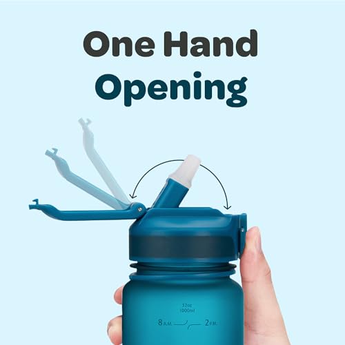 Motivational Water Bottle with Time Marker and Straw Lid 32 oz