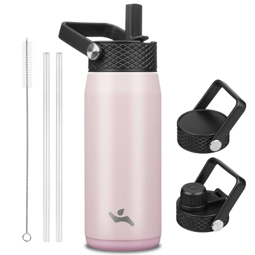 20 oz Insulated Stainless Steel Water Bottle with 3 Lids