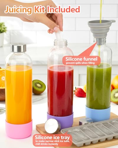 32oz Large Glass Juice Bottles With Stainless Steel Lids (3 Count)