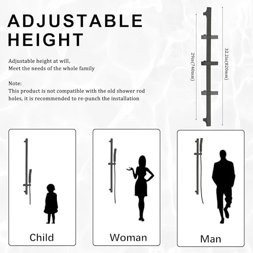 Matte Black Hand Shower with Slide Bar 29" Shower Slide Bar