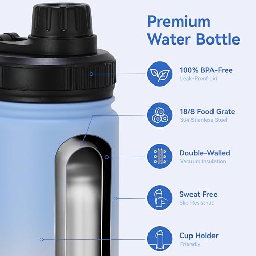 16 oz Water Bottle for School Stainless Steel Double Wall Vacuum Insulated Water Bottle with Straw lids & Spout Lid