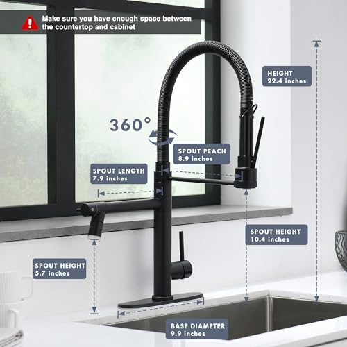 Matte Black Kitchen Faucet with Pull Down Sprayer LED Double