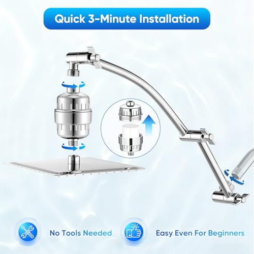 8 Inch Rain Shower Head with 16 Inch Extension Arm for Hard Water