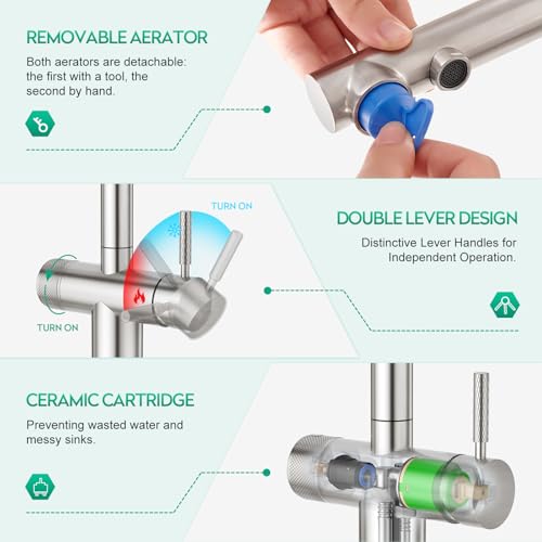 3 Way Kitchen Faucet with Pull Down Sprayer & Water Filter Built