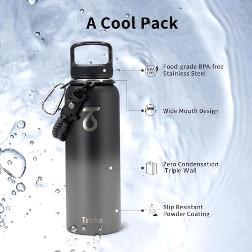 Water Bottle Insulated 40 oz with 3 Lids