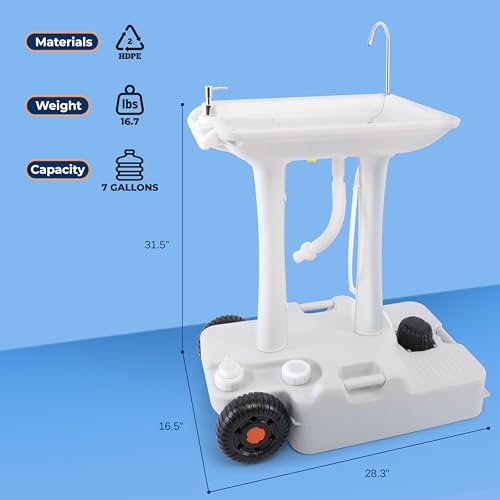 7+ Gal Portable Hand Wash Station with Wheels & Foot Pump