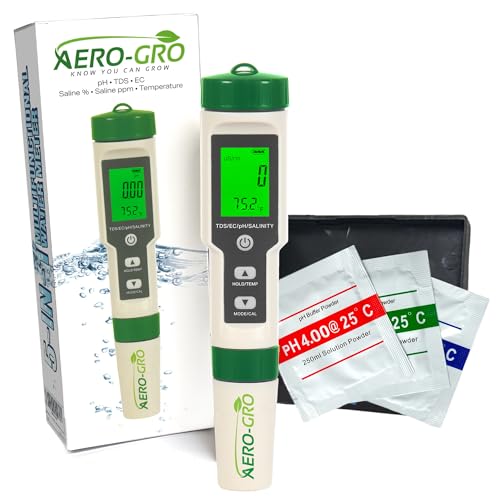 5-in-1 Digital Water Testing Meter | pH, TDS, EC, Salinity & Temperature Tester | Hydroponics, Aquarium, Pool & Drinking Water Quality Monitor