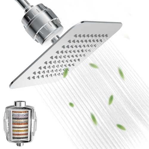 8'' High Pressure Filtered Shower Head Combo 20 Stage Shower Filter for Hard Water