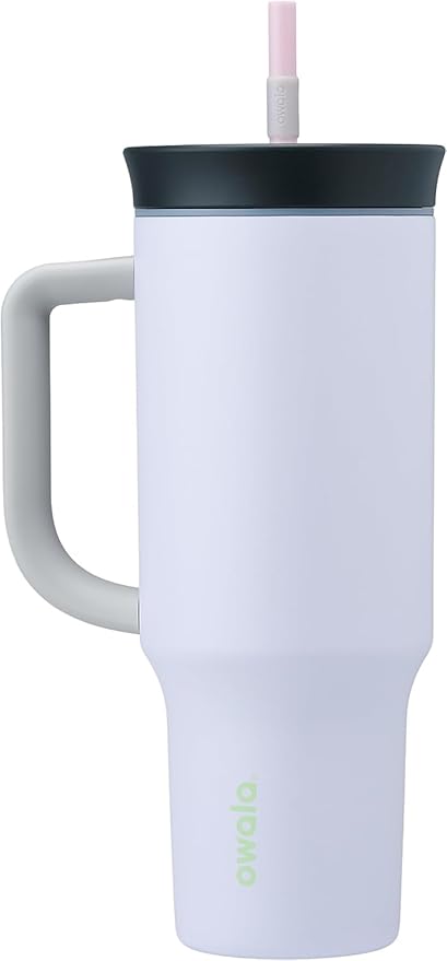 Owala Stainless Steel Triple Layer Insulated Travel Tumbler with Spill Resistant Lid, Straw, and Carry Handle, BPA Free, 40 oz, Purple (Bunny Hop)