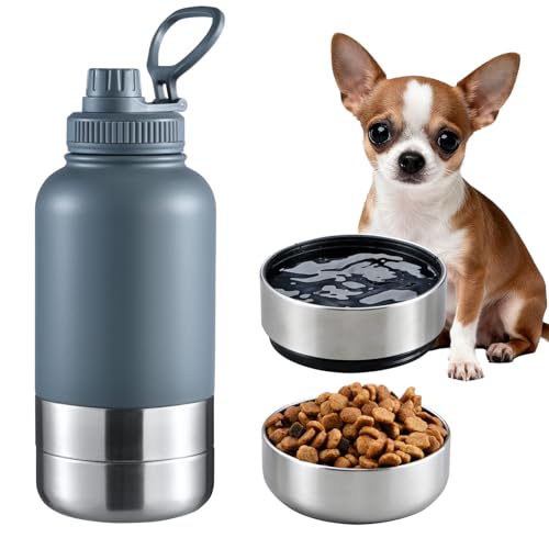 Insulated Dog Water Bottle 32oz Keep Water Cool with 2 Bowls